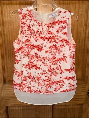 Rose & Olive White Sleeveless Blouse with Red Toile Print-S-EC